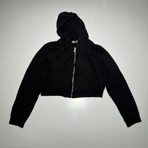 H&M Divided Black Zip Up Crop Hoodie Womens Size XL